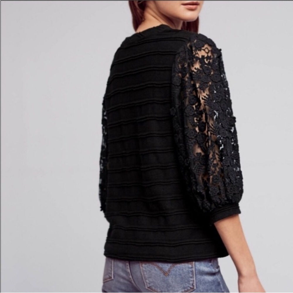 ANTHROPOLOGIE Eri + Ali Chelsea Floral Lace Puff Sleeve Boho Romantic Top